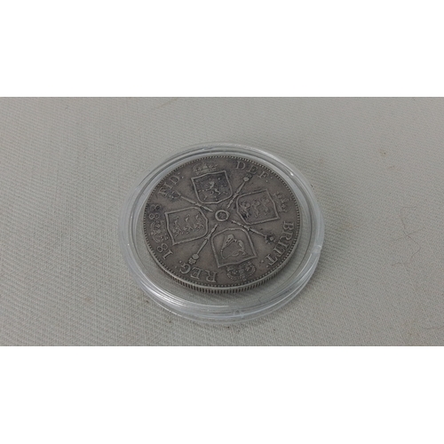235 - British Silver Double Florin coin of Queen Victoria, dated 1888, in a clear protective capsule; obve... 