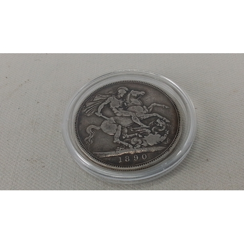 245 - A Victorian crown coin, 1890, silver, obverse with veiled head of Queen Victoria and Latin legend; r... 