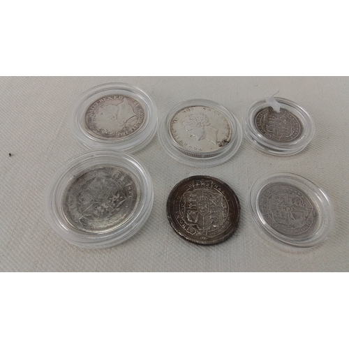 271 - Group of six British silver coins, chiefly George III sixpences dated 1816 with laureate busts, and ... 