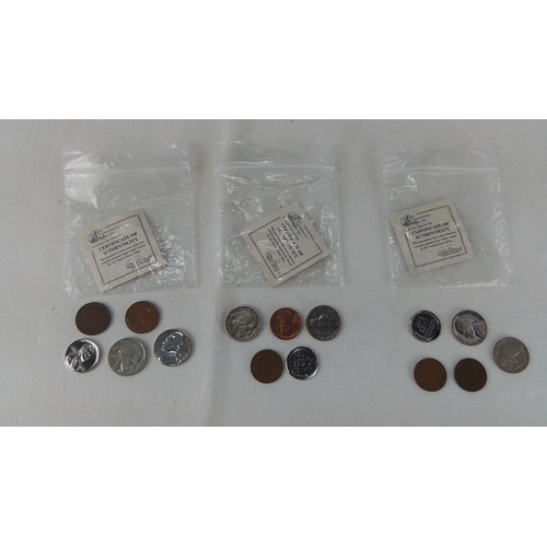 289 - Three sets of five American novelty coins and tokens to include “First Commemorative Mint Inc.” cert... 
