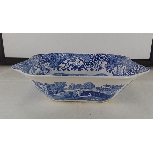 294 - Spode blue-and-white transfer-printed serving bowl, square form with lobed rim, decorated with flora... 