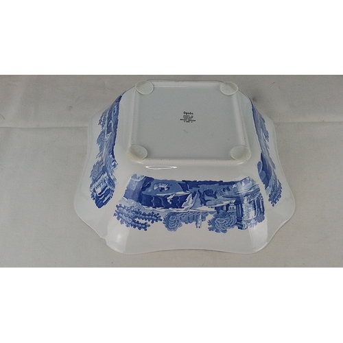 294 - Spode blue-and-white transfer-printed serving bowl, square form with lobed rim, decorated with flora... 