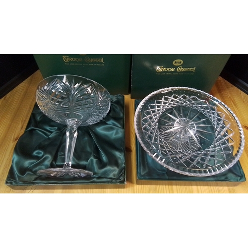 568 - 2 boxed Tyrone Crystal cut lead-crystal tablewares, comprising a footed comport and a shallow dish, ... 