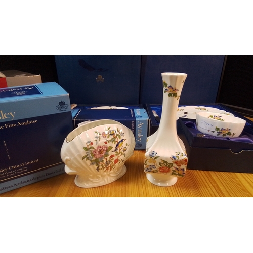 573 - Group of Aynsley English fine bone china ‘Cottage Garden’ giftwares, including a cake stand, two box... 