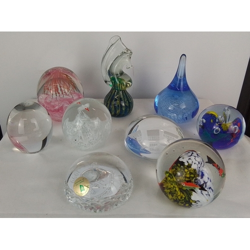 A large lot of vintage art-glass paperweights and a cut-crystal dish ...