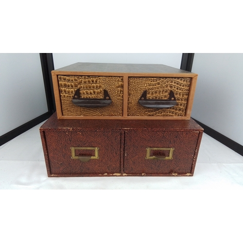 111 - Two vintage desktop index filing cabinet, the upper fitted with two shallow drawers in crocodile-emb... 