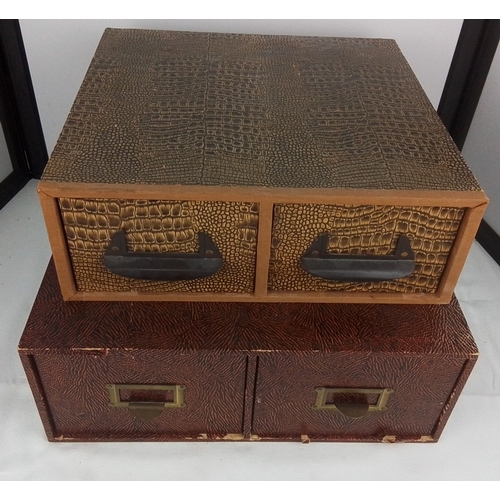 111 - Two vintage desktop index filing cabinet, the upper fitted with two shallow drawers in crocodile-emb... 