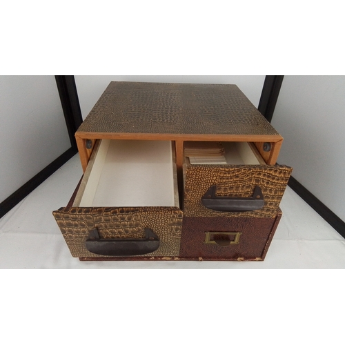 111 - Two vintage desktop index filing cabinet, the upper fitted with two shallow drawers in crocodile-emb... 