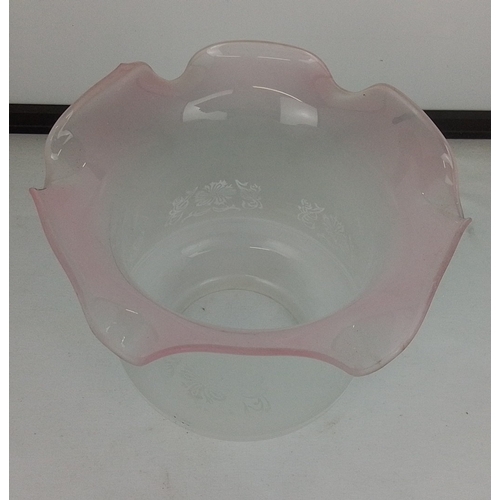 112 - A decorative etched glass oil lamp shade.