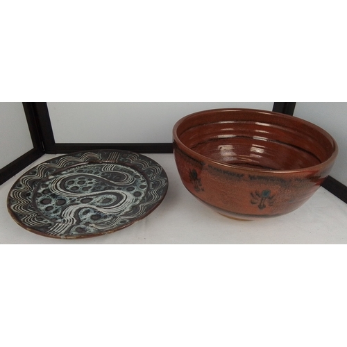 118 - A studio pottery Winchcombe stoneware bowl with iron-red glaze and abstract foliate motifs, together... 