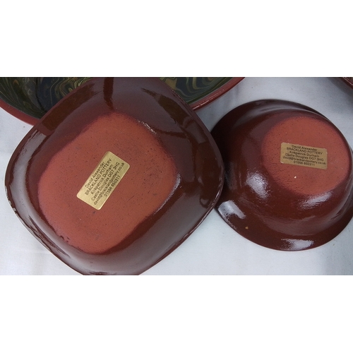 121 - A group of studio pottery bowls and dishes by Brackland Pottery, David Alexander, with red-brown ext... 