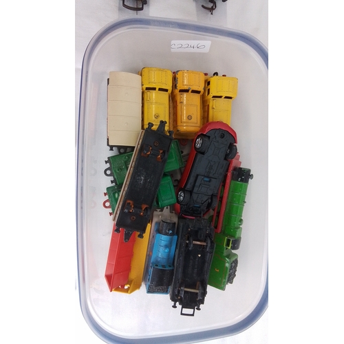 485 - A quantity of vintage toy vehicles and model railway rolling stock, including LMS goods wagons, a bl... 