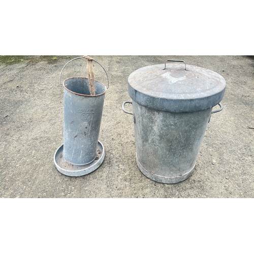 131 - A vintage galvanised metal poultry feeder, embossed 