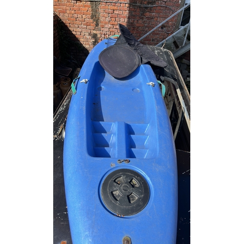 19 - One moulded plastic sit-on-top kayak, with integral footwells, screw hatch, carry handles, and bunge... 