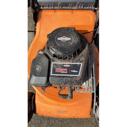 20 - KNK push lawn mower with orange deck and Briggs & Stratton 450 Series 148cc petrol engine, fitted wi... 