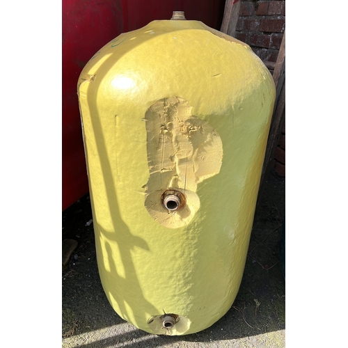 22 - Insulated hot water cylinder tank, of baluster form with yellow outer jacket and exposed threaded fi... 