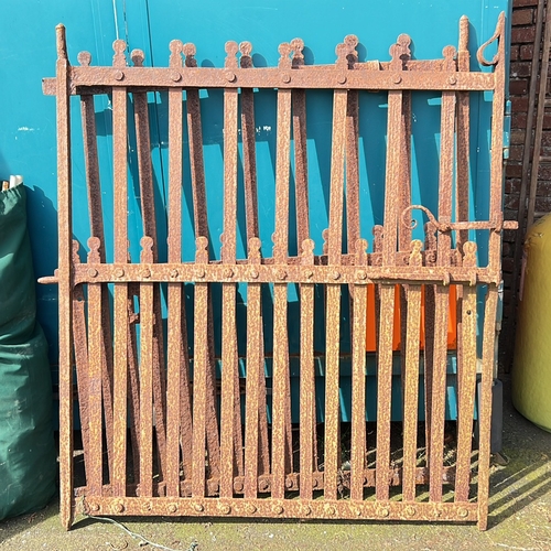 30 - A pair of antique blacksmith forged wrought iron gates, in the Vernacular style, 160cm height x 133c... 