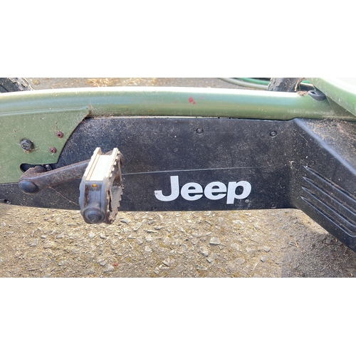 56 - Berg pedal go-kart in Jeep livery—moulded green seat with treaded inserts, three-spoke steering whee... 