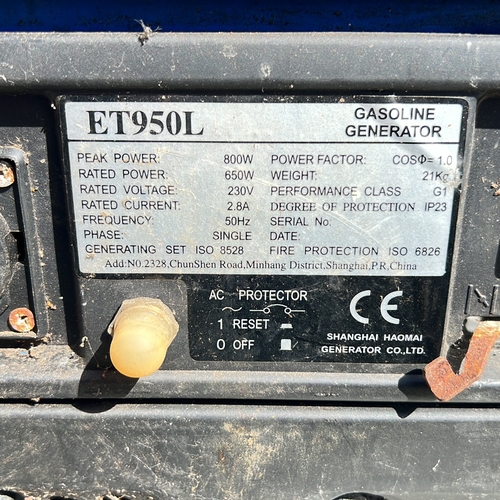 6 - Rolson ET950L portable generator, model 70843—rectangular steel fuel tank with carry handle, recoil ... 