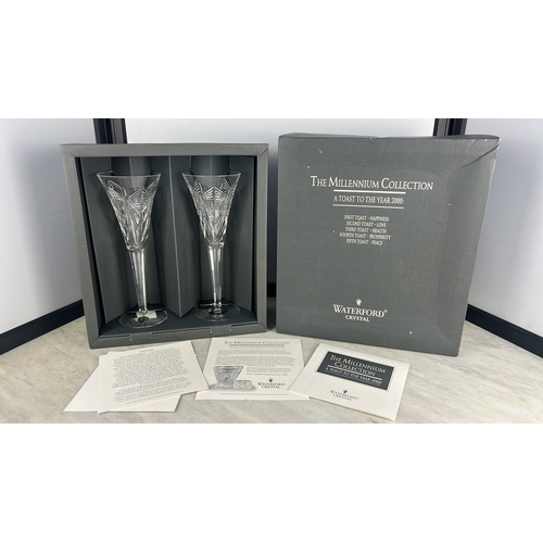 155 - Waterford crystal Millennium Collection champagne flutes, ‘A Toast to the Year 2000’, in presentatio... 