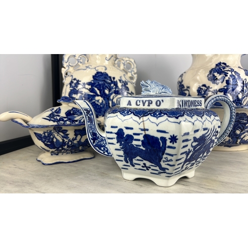 157 - A collection of Blakeney Ironstone blue and white pottery to include wash bowl and jug and a blue an... 