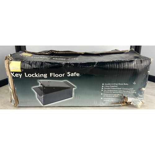 161 - Key-locking floor safe of rectangular steel construction, with flush-fitting hinged lid and recessed... 