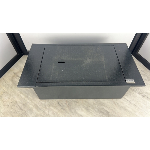 161 - Key-locking floor safe of rectangular steel construction, with flush-fitting hinged lid and recessed... 