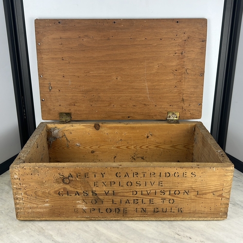 162 - Wood ammunition or stores crate with hinged lid and stencilled markings, including “LICENSED O.A.C.”... 