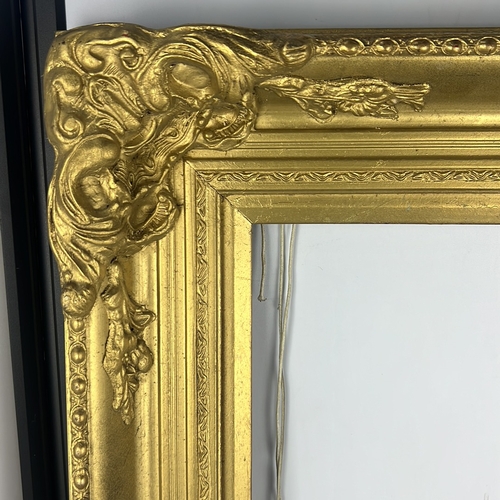 176 - Giltwood picture frame of rectangular form, the moulded border enriched with beading and foliate str... 