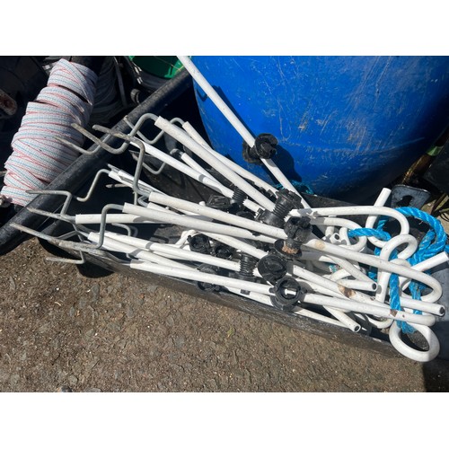 48 - A large lot of electric fence posts, cable, power pack and more.