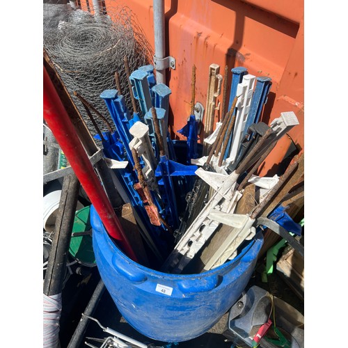 48 - A large lot of electric fence posts, cable, power pack and more.
