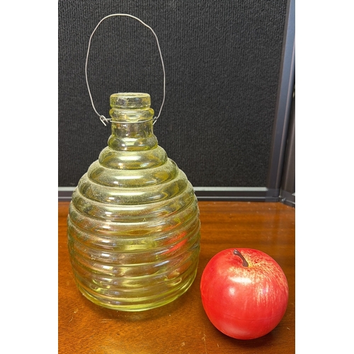 2 - Unusual vintage green glass fly/ wasp catcher/ trap.