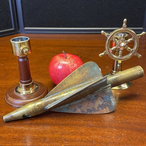 56 - A group of nautical-themed desk accessories comprising a brass ships log by J. Walker & Son Ltd., Bi... 