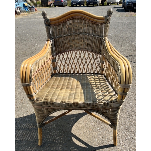 17 - Wicker and bentwood armchair in the Edwardian manner, the undulating crest rail with turned finials ... 