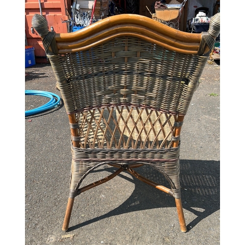 17 - Wicker and bentwood armchair in the Edwardian manner, the undulating crest rail with turned finials ... 