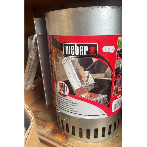 58 - Weber Rapidfire chimney starter in perforated metal, the cylindrical body with fixed handle and heat... 