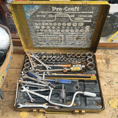 59 - HILKA Pro-Craft socket and spanner tool set in a fitted black plastic tray within a yellow-painted m... 