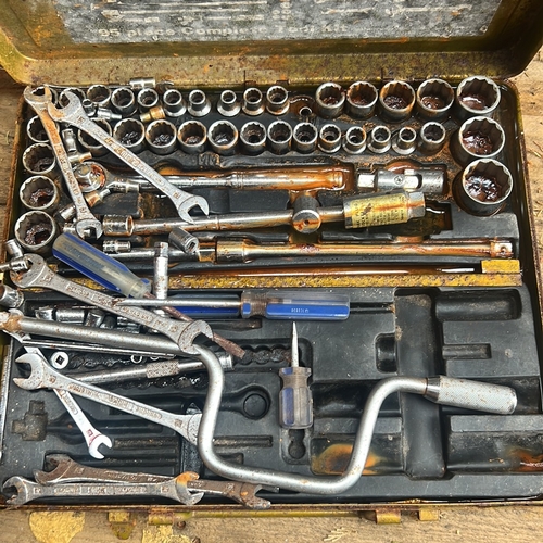 59 - HILKA Pro-Craft socket and spanner tool set in a fitted black plastic tray within a yellow-painted m... 