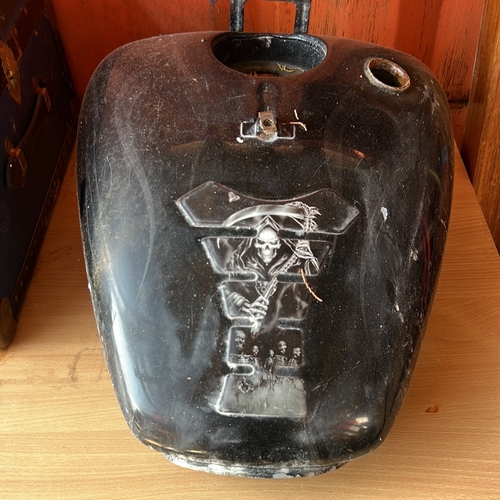 7 - Harley Davidson Motorcycle petrol tank, black lacquer, of rounded rectangular form; the top with fil... 