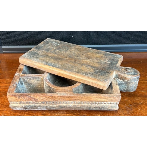 Indian wooden spice box of rectangular form, with a swivelling lid ...