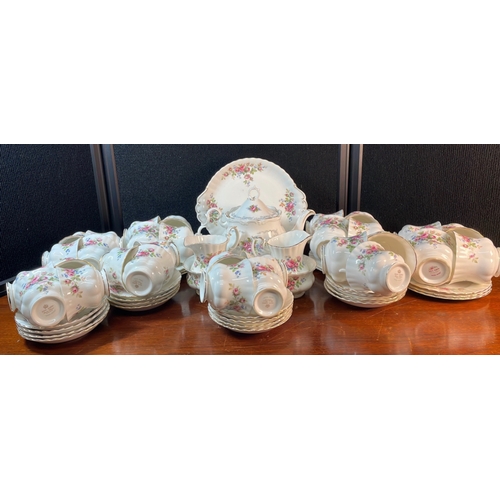 Royal Albert ‘Moss Rose’ bone china tea service, including a teapot ...