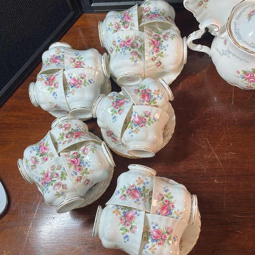 Royal Albert ‘Moss Rose’ bone china tea service, including a teapot ...