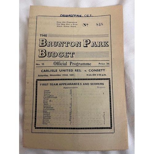 209 - 1947/48 Carlisle United Reserves v Consett, 4 page issue, Name on top of programme