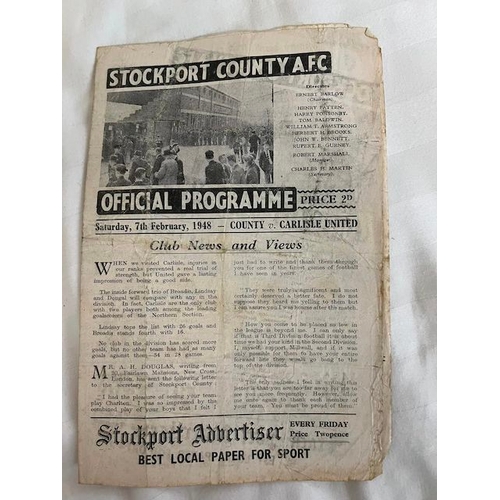 213 - 1947/48 Stockport v Carlisle United, Results of matches on back page, Fair condition