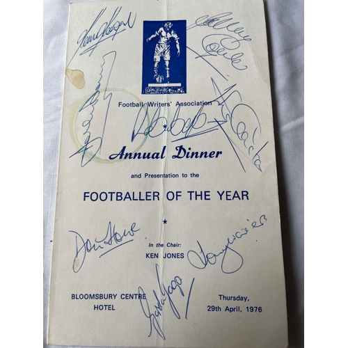 25 - Signed 1976 Annual Dinner Footballer of the Year Menu, Signed by Don Howe, Gordon Jago, Tony Waiters... 