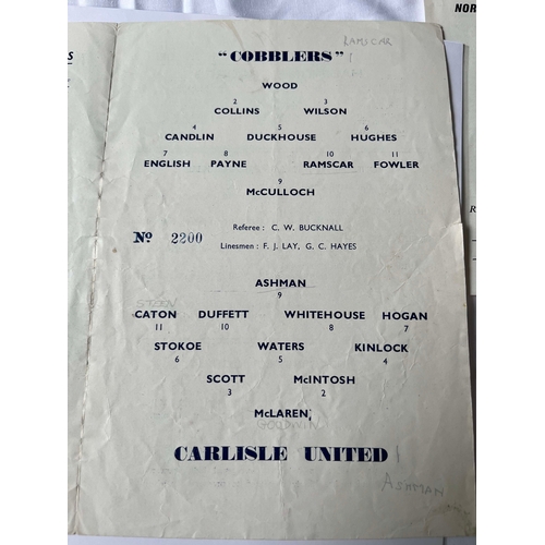 39 - 1951 Northampton Town v Carlisle United Friendly, slight tear on cover.