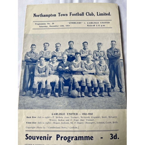 39 - 1951 Northampton Town v Carlisle United Friendly, slight tear on cover.