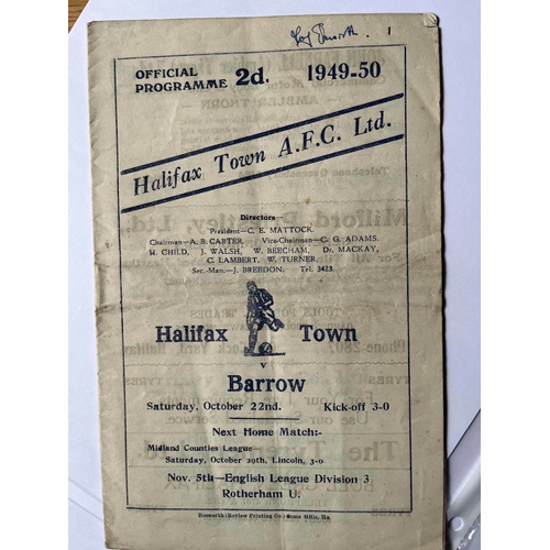 53 - 1949/50 Halifax v Barrow, Writing on cover,