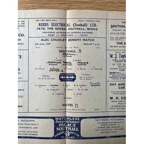 61 - 1946/47 Southall v Hayes, Alec Chudley Benefit Match. Team changes.