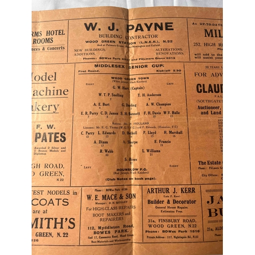 79 - 1935/36 Wood Green v Hounslow. Middx Senior Cup, good